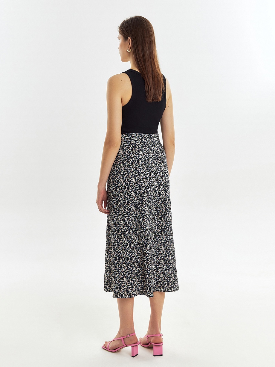 Юбка из хлопка и вискозы с разрезом