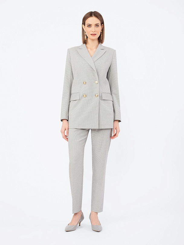 Двубортный длинный серый жакет