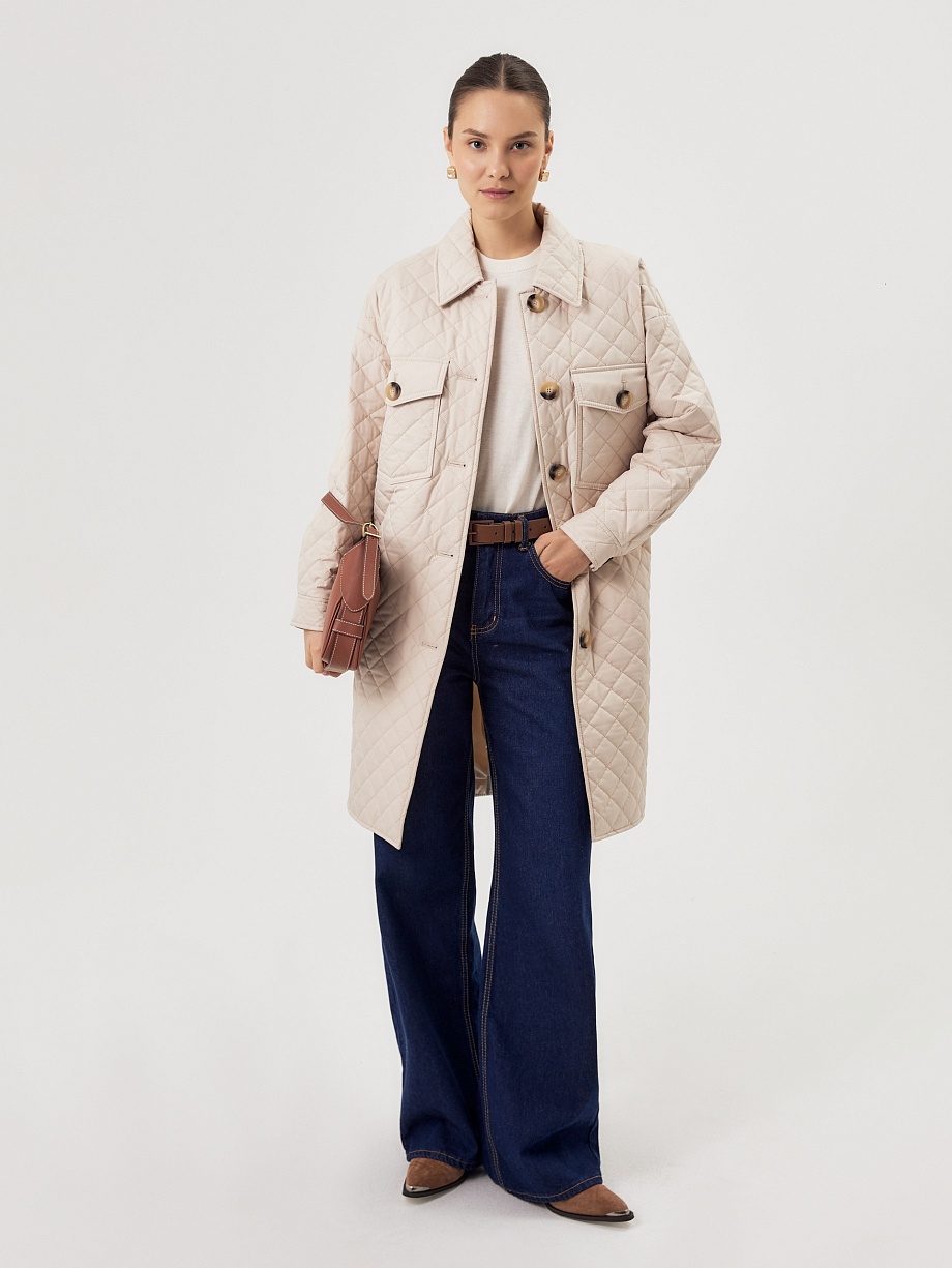 Стёганая куртка-пальто рубашечного кроя