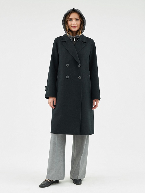 Шерстяное пальто с мембраной, утеплённой спинкой и съёмным капюшоном