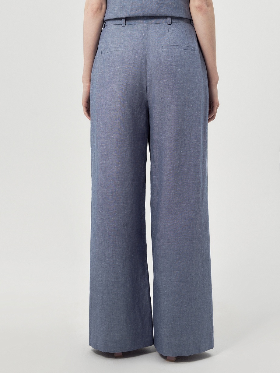 Широкие брюки со складками из хлопка и льна