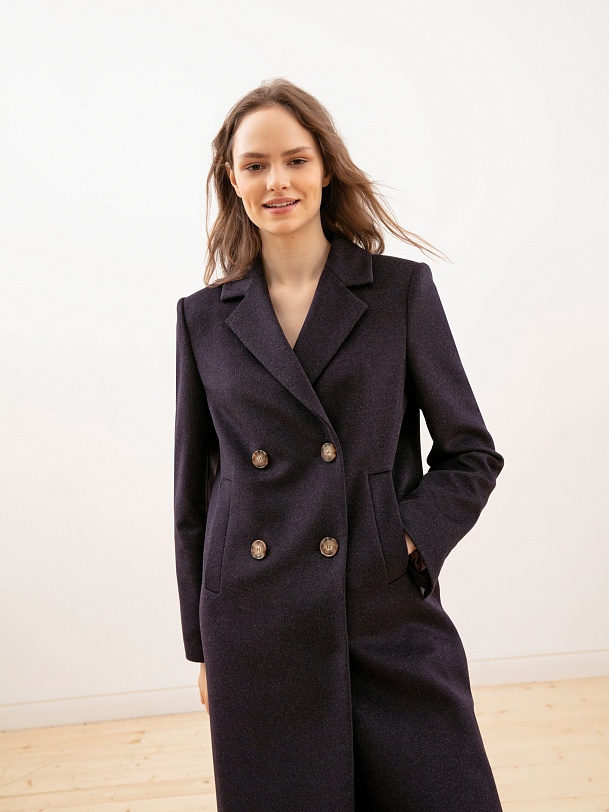 Двубортное шерстяное пальто с мембраной