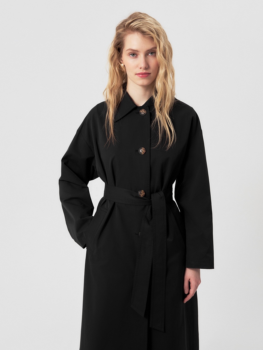 Непромокаемый хлопковый плащ силуэта трапеция