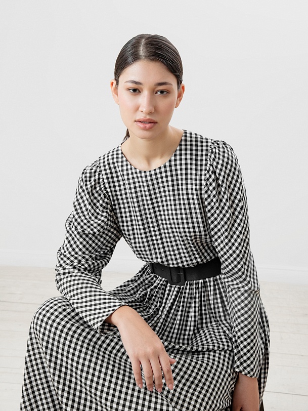 Платье миди из вискозы в клетку виши