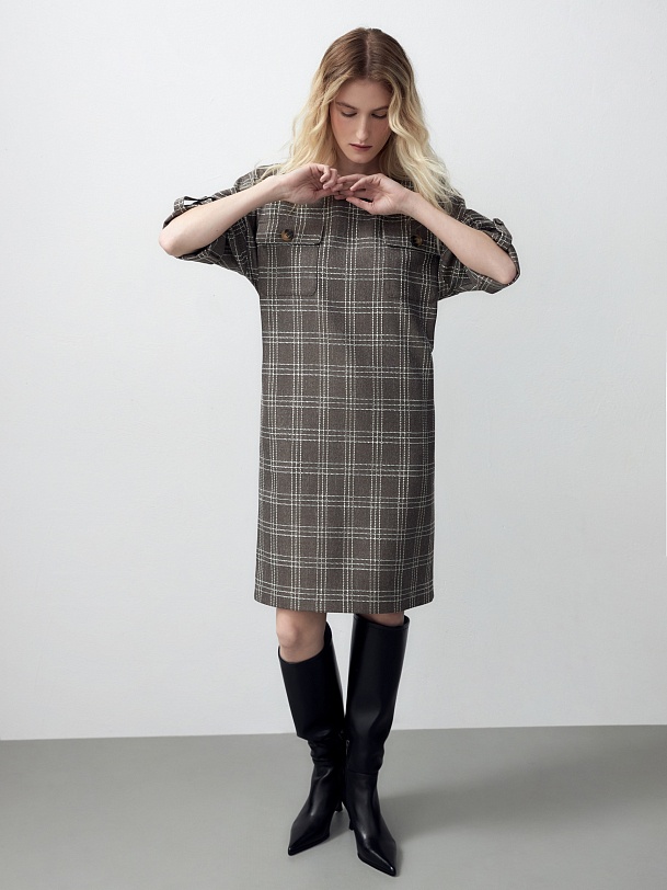 Платье из фактурной костюмной ткани в клетку