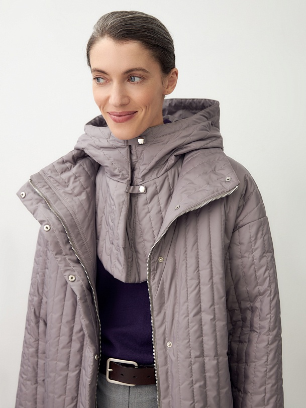 Зимнее стеганое пальто с мембраной и съёмным капюшоном