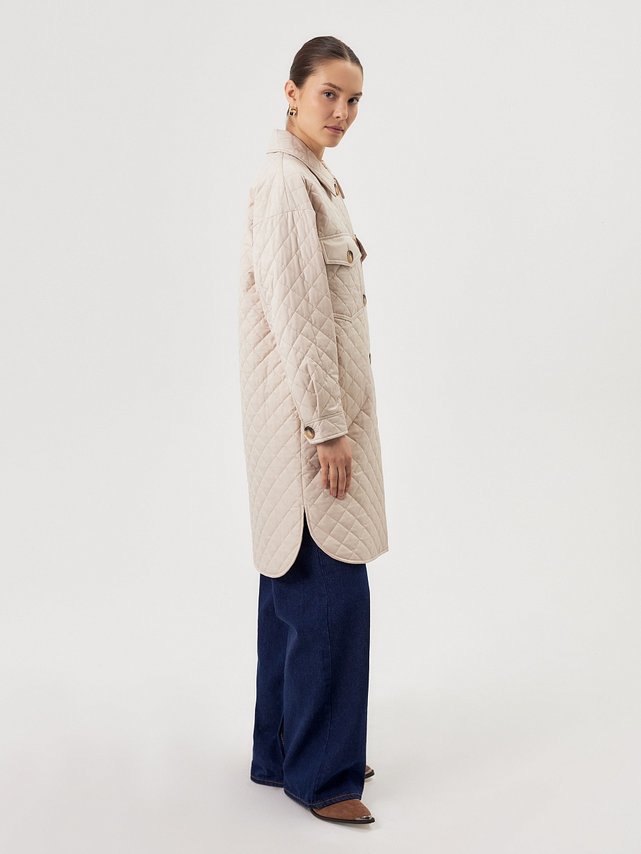 Стёганая куртка-пальто рубашечного кроя