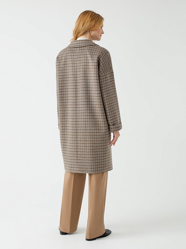 Двубортное шерстяное пальто в клетку с мембраной