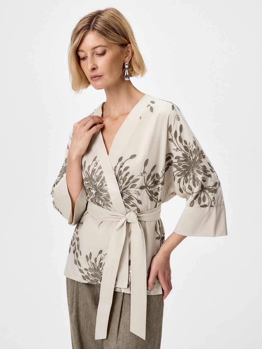 Жакет-кимоно из 100% хлопка с вышивкой