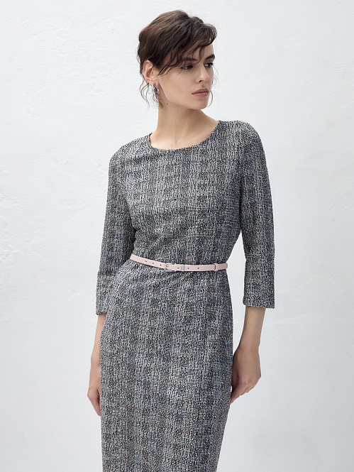 Платье из буклированной ткани с контрастным поясом POMPA