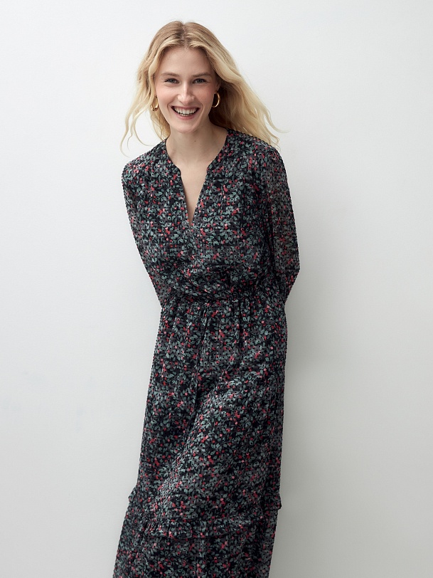 Платье миди с растительным принтом