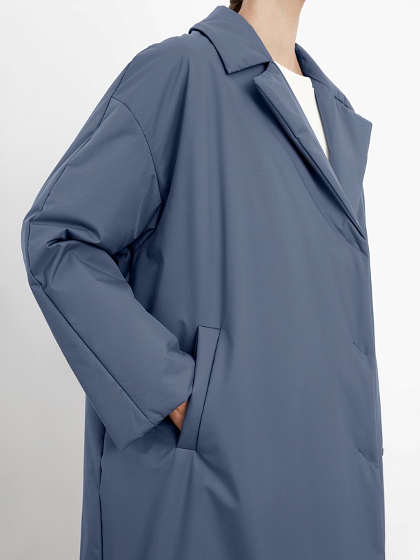 Дутое пальто-кокон прямое свободное