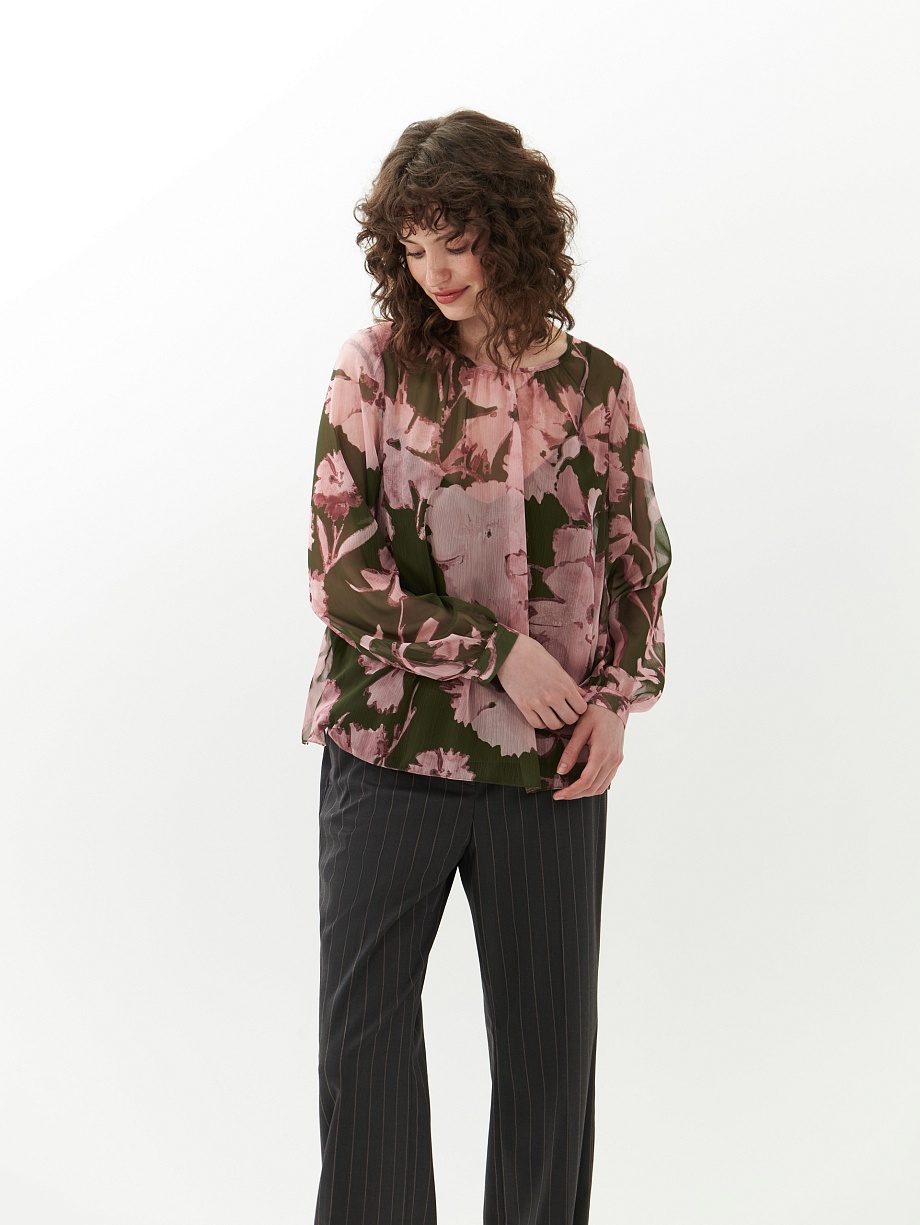 Свободная  блуза из принтованного шифона