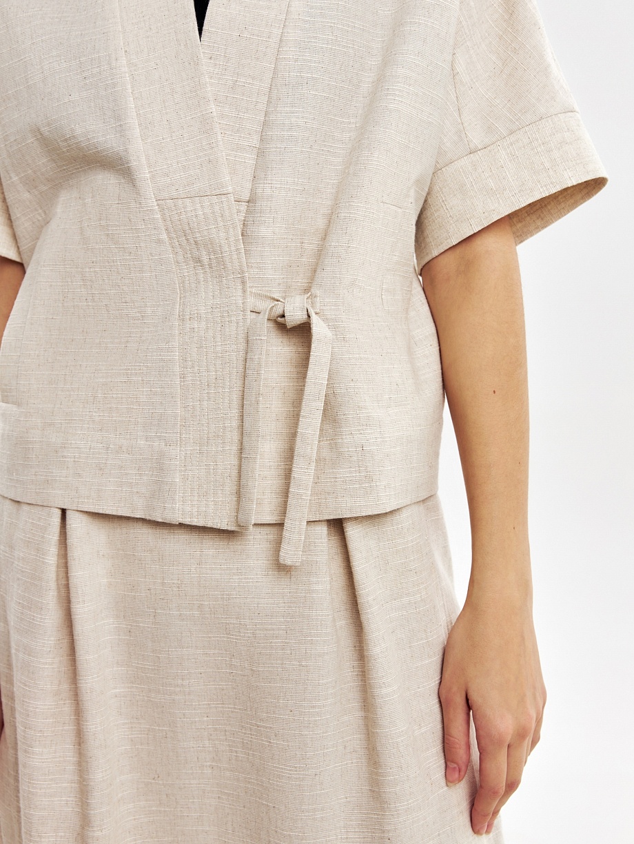 Летний жакет на запах из хлопка и льна