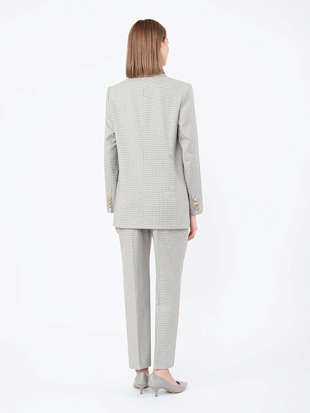 Двубортный длинный серый жакет