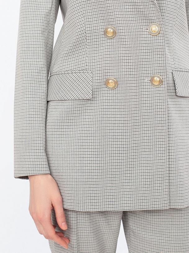 Двубортный длинный серый жакет