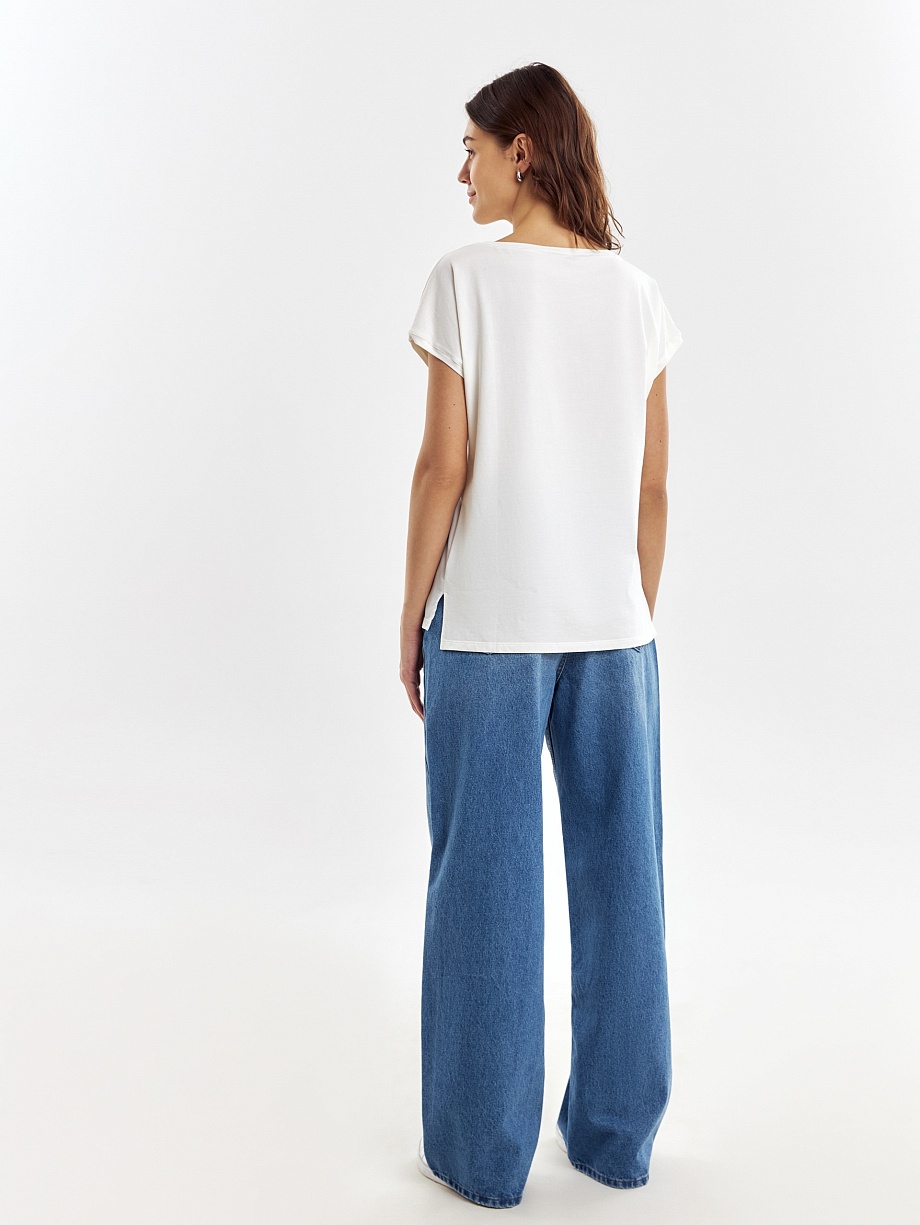 Хлопковая футболка с полочкой из атласной ткани