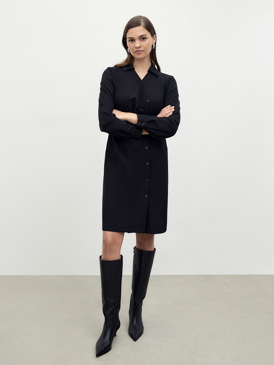 Платье с асимметричной застежкой из костюмной ткани