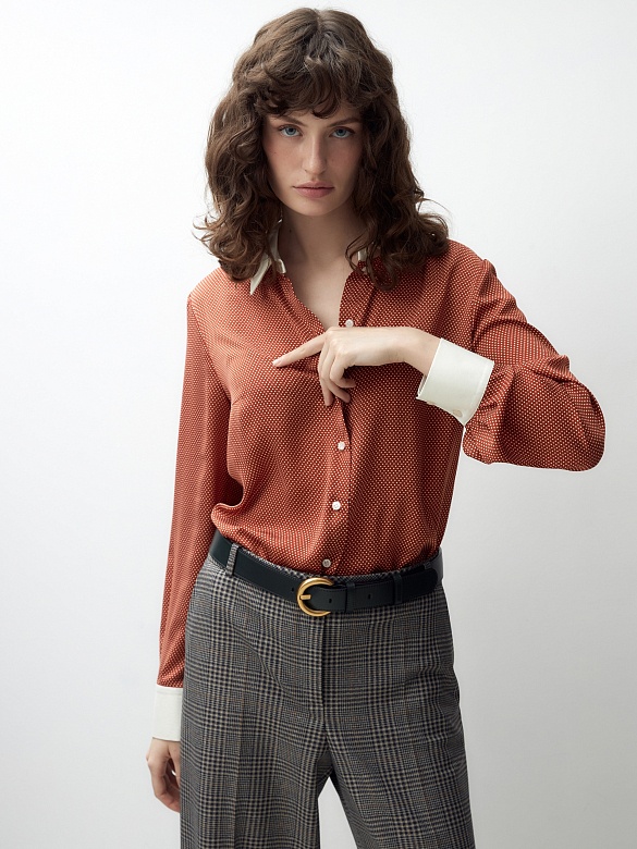 Блуза в горошек с контрастными манжетами POMPA арт.1148800ls1090
