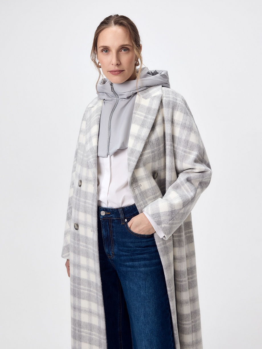 Пальто из шерсти с мембраной и съёмным капюшоном