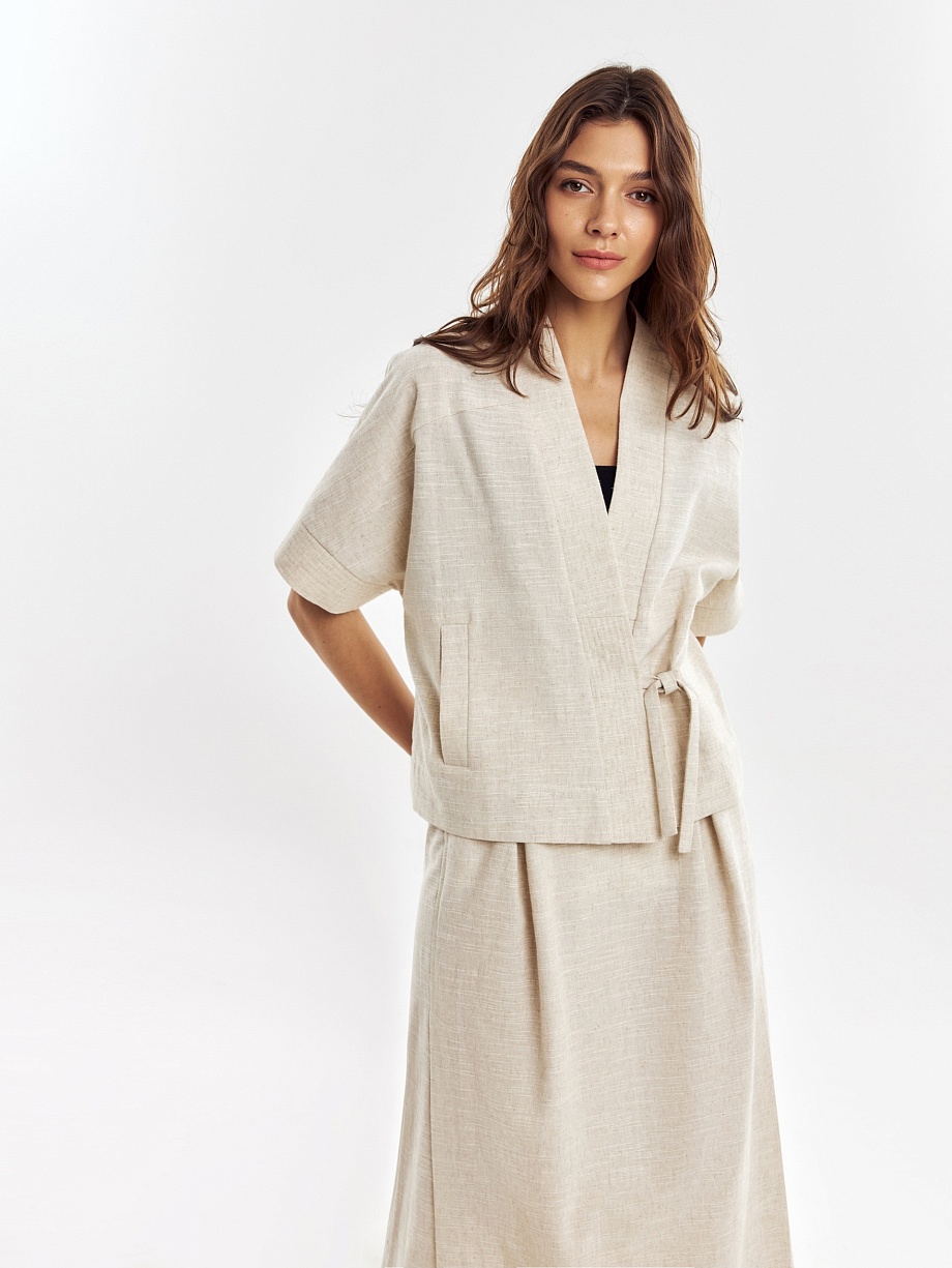 Летний жакет на запах из хлопка и льна