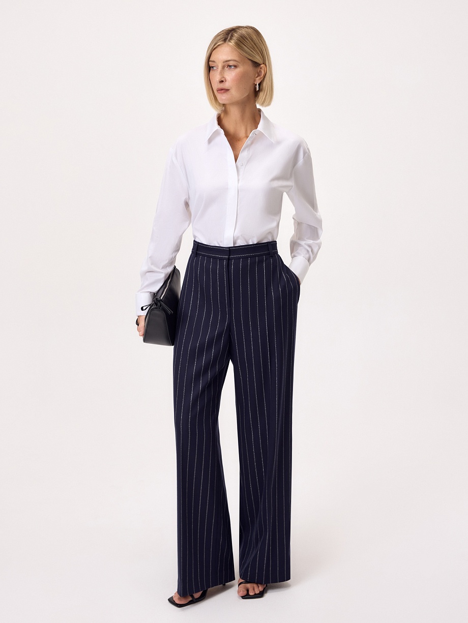 Брюки из костюмной ткани с полосками люрекса