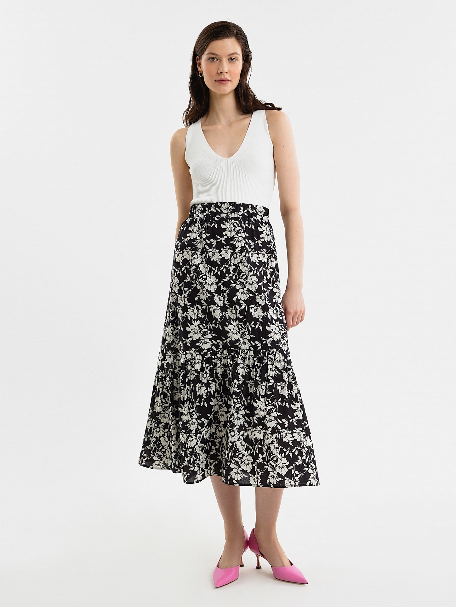 Юбка-колокол из хлопка в цветочном принте