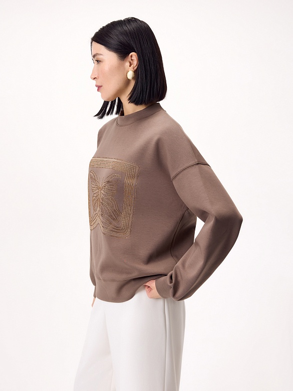 Хлопковый свитшот с аппликацией из страз POMPA арт.3810327jr0190