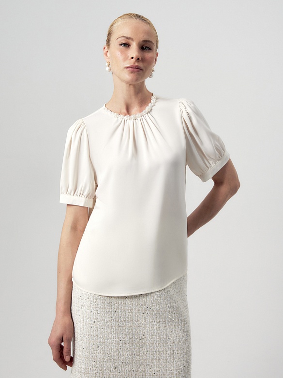 Блуза из атласа с декоративной горловиной POMPA арт.2142860mc0903