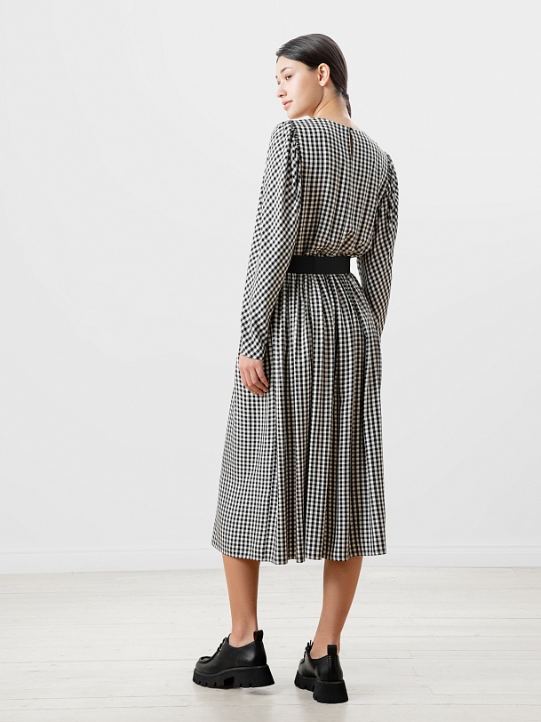 Платье миди из вискозы в клетку виши