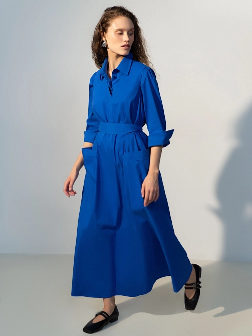 Хлопковый сарафан с накладными карманами