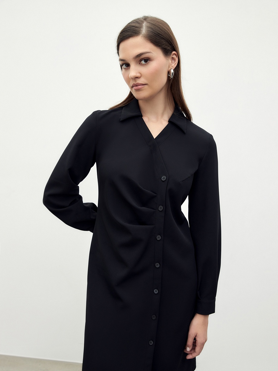 Платье с асимметричной застежкой из костюмной ткани