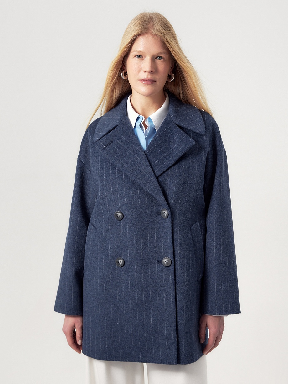 Двубортное полупальто из шерсти с мембраной