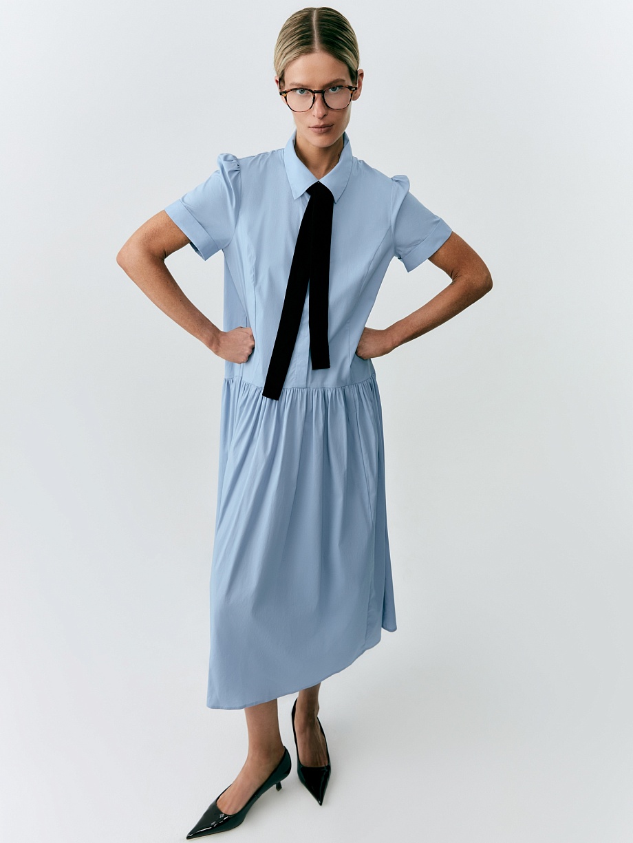 Хлопковое платье-рубашка с поясом