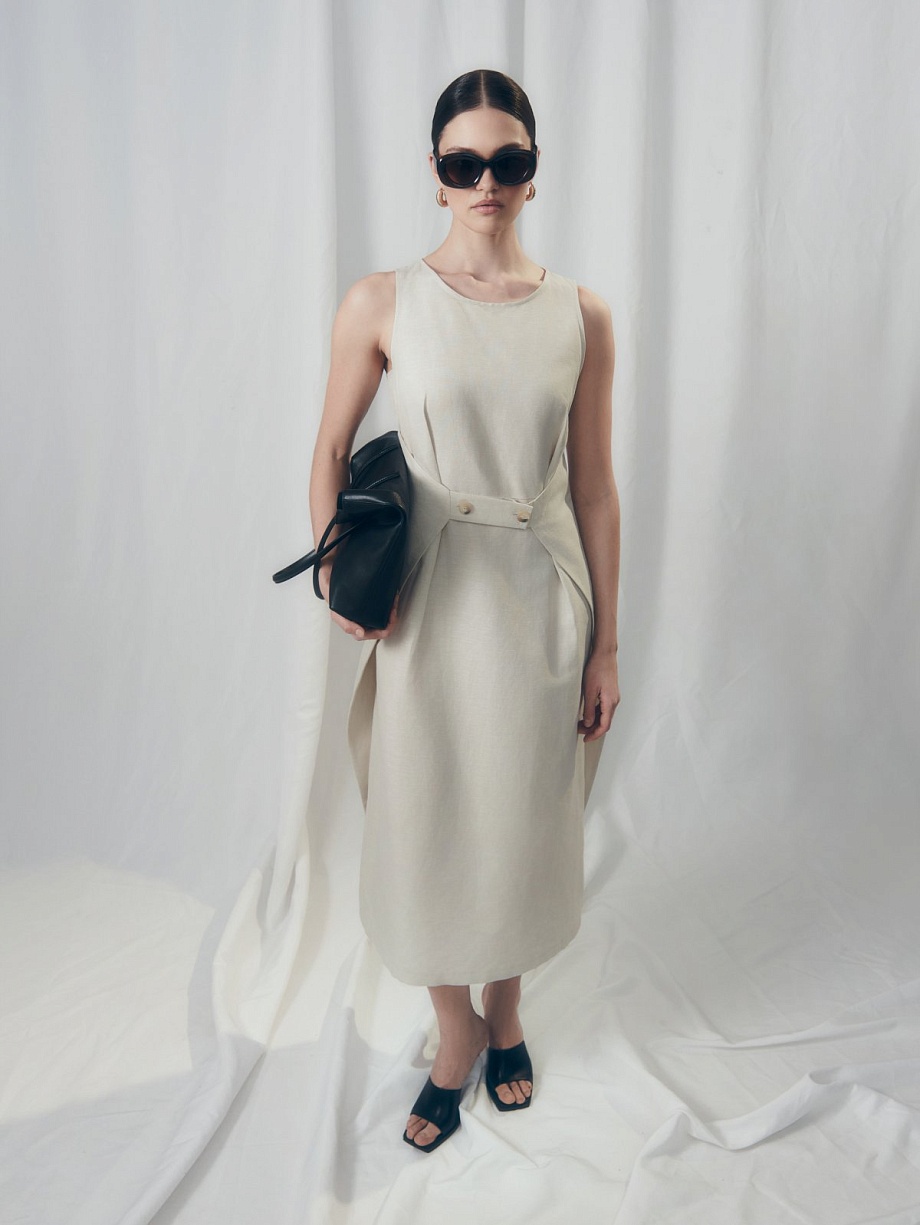 Платье из хлопка и льна с хлястиком на талии