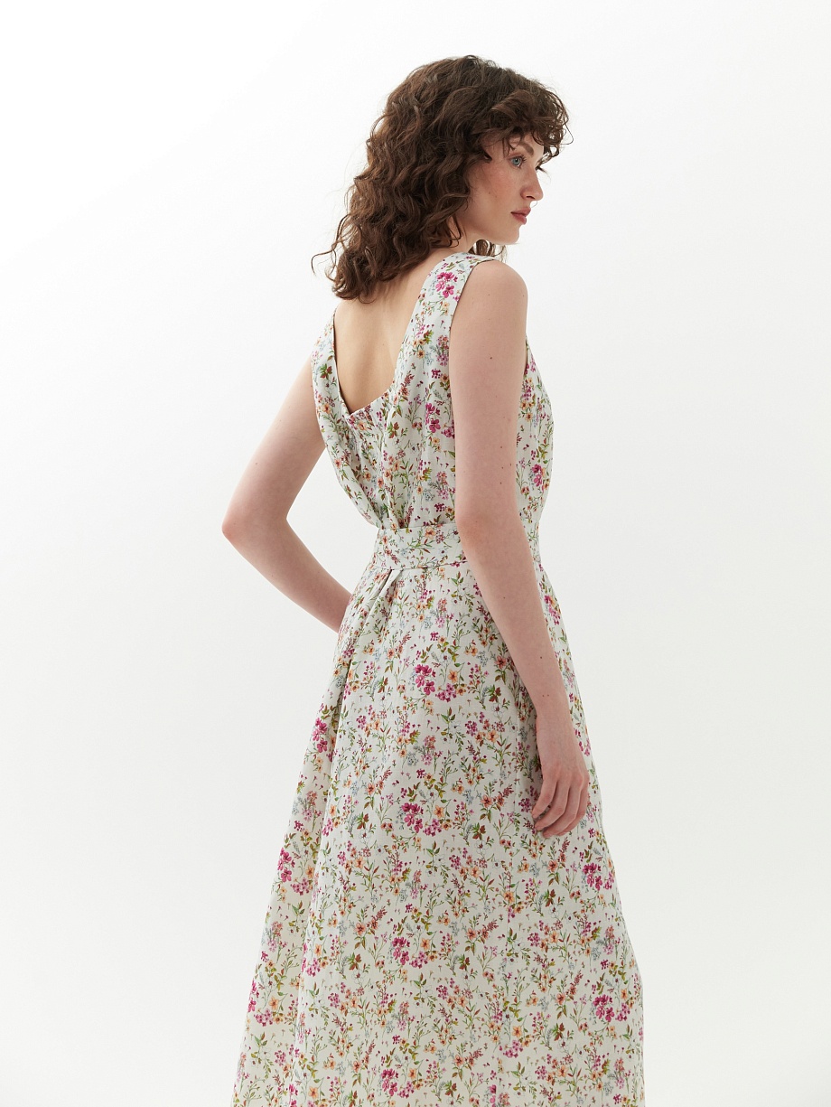 Платье из хлопка и льна с открытой спиной