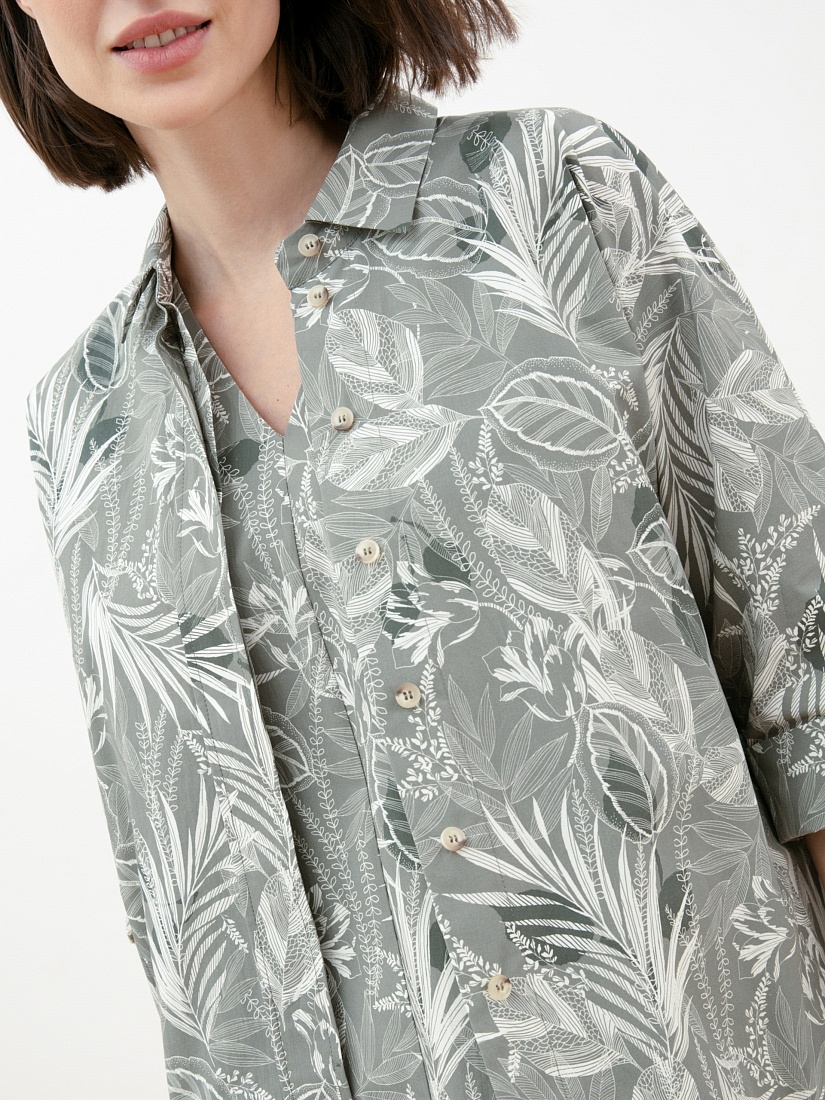 Блузка хлопковая с растительным принтом POMPA