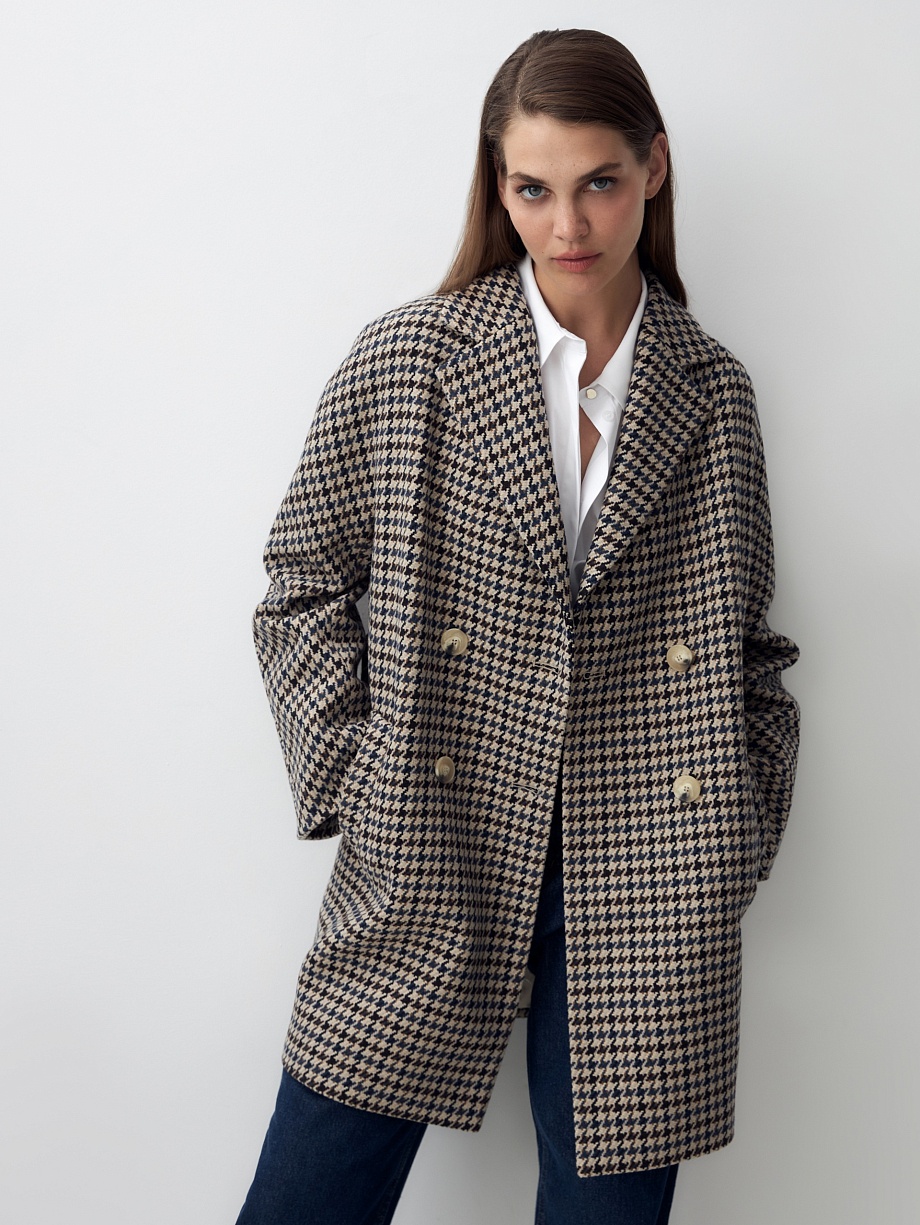 Укороченное шерстяное пальто с мембраной