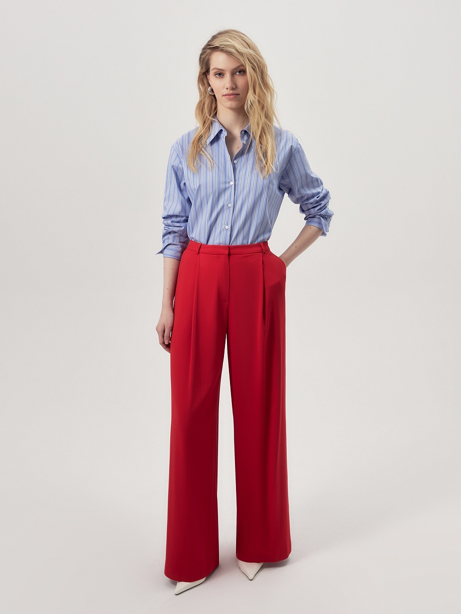 Яркие широкие брюки из натуральной ткани