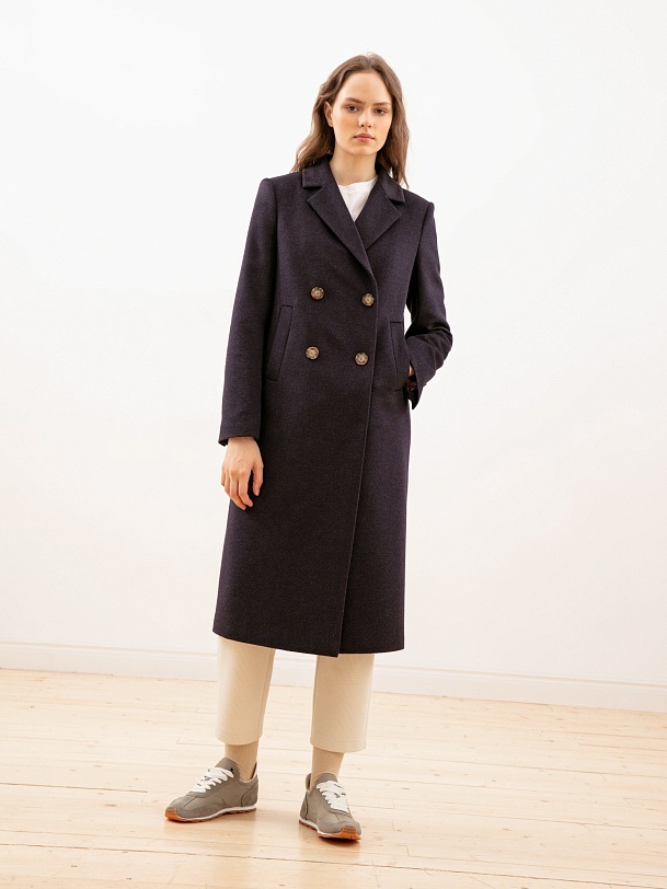 Двубортное шерстяное пальто с мембраной