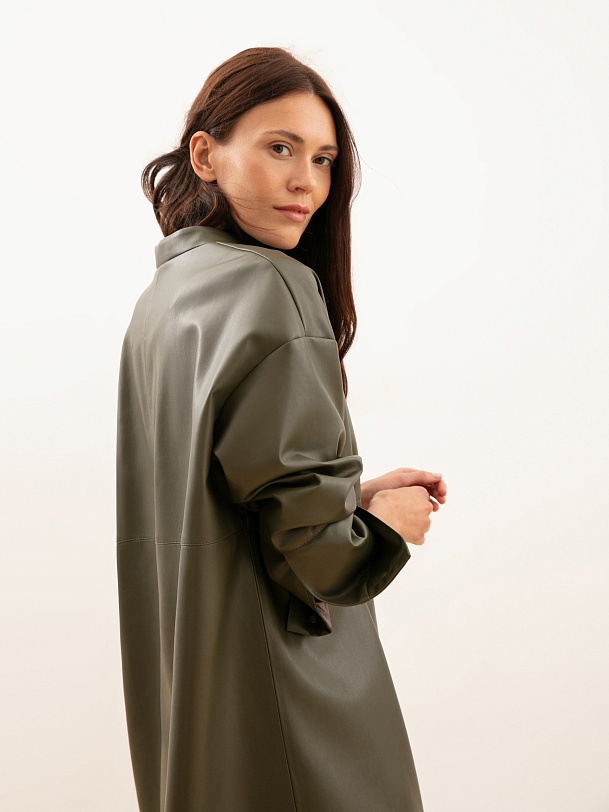 Жакет из экокожи цвета хаки