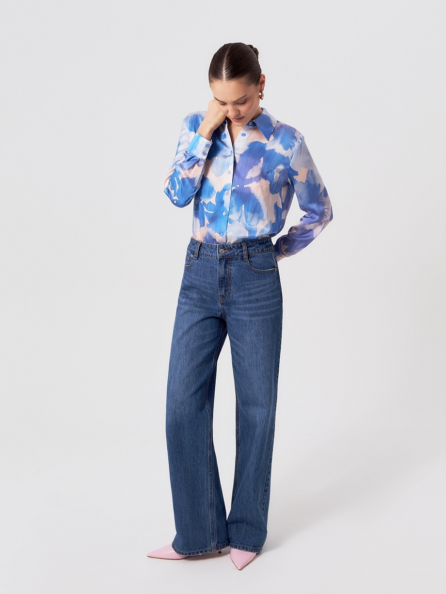 Прямая блуза с растительным принтом