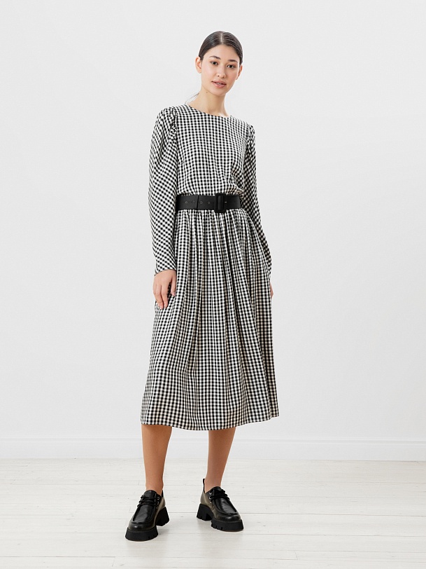Платье миди из вискозы в клетку виши